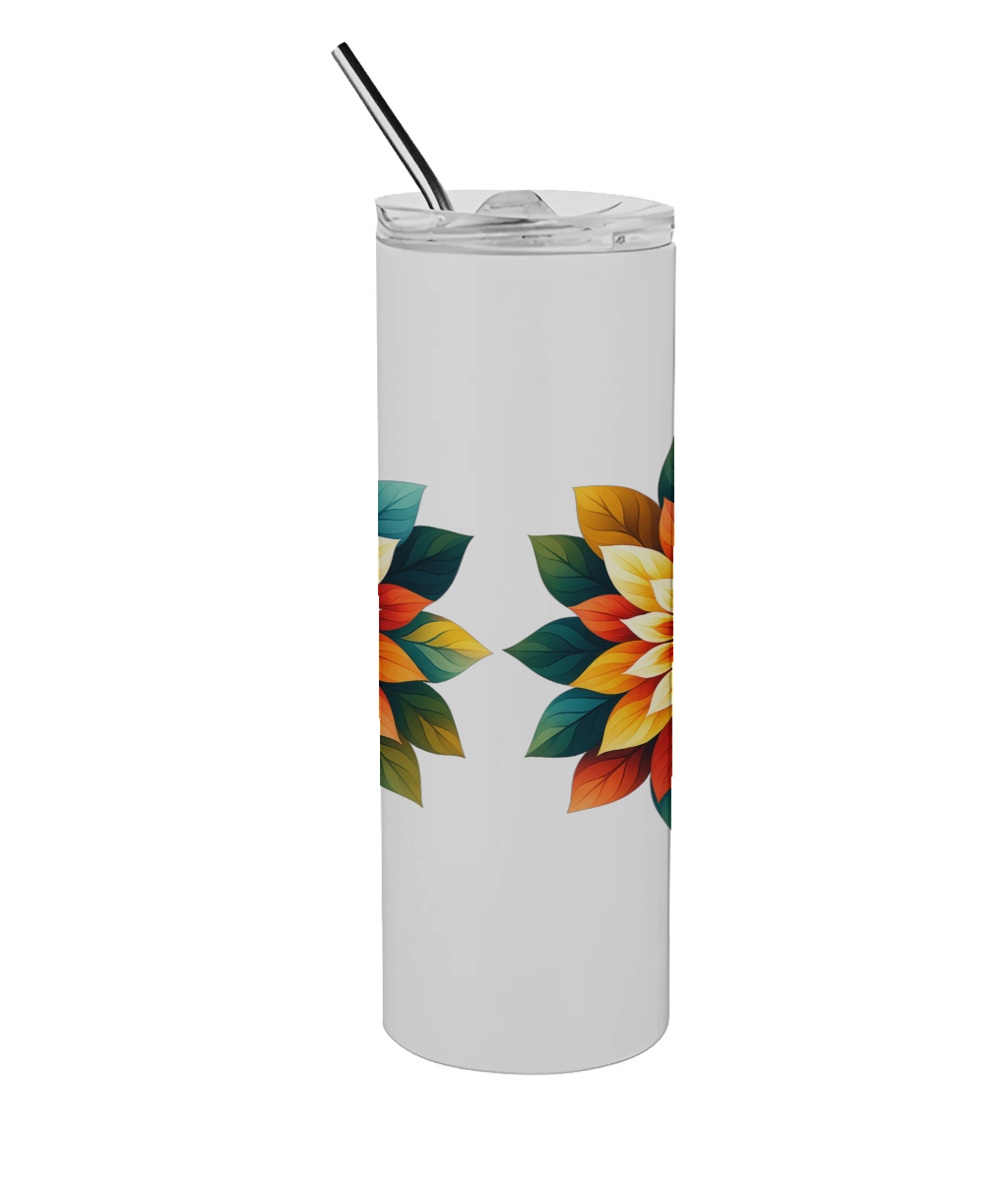600ml White Stainless Steel Tumbler with Straw