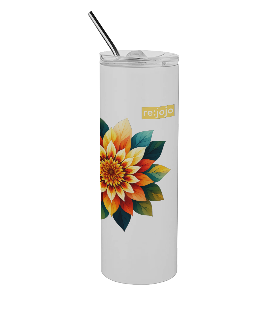 600ml White Stainless Steel Tumbler with Straw